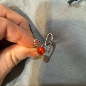 It’s Pearl Time Elegant Silver Heart Ring with Red Accent